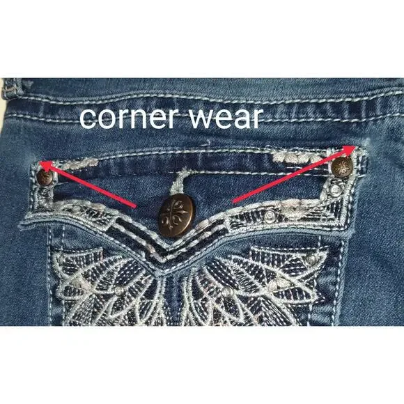 ANA Blue Denim Capris Jeans Women's SIZE 8 BLING Y2K Rhinestones Embellished 8 - Picture 11 of 14